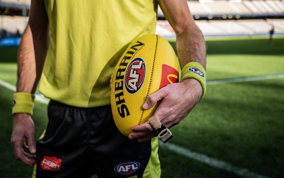 220423-Good Weekend;AFL umpire Matt Stevic at the Optus Oval in Perth.